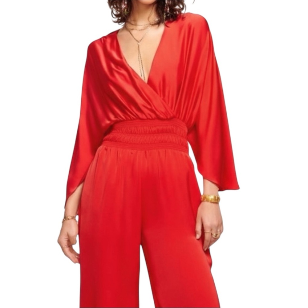 NWT Ramy Brook Women’s Cheri Wide Leg‎ Jumpsuit in Red